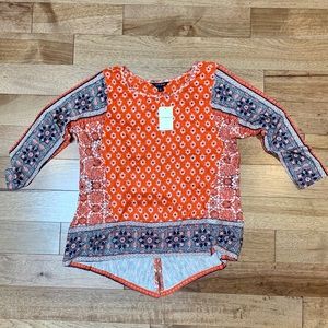 Lucky Brand Orange/Navy/White Patterned Top Sz. L